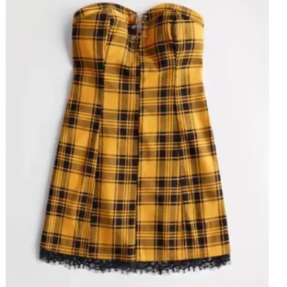Hollister Yellow and Black Plaid Strapless Mini Dress